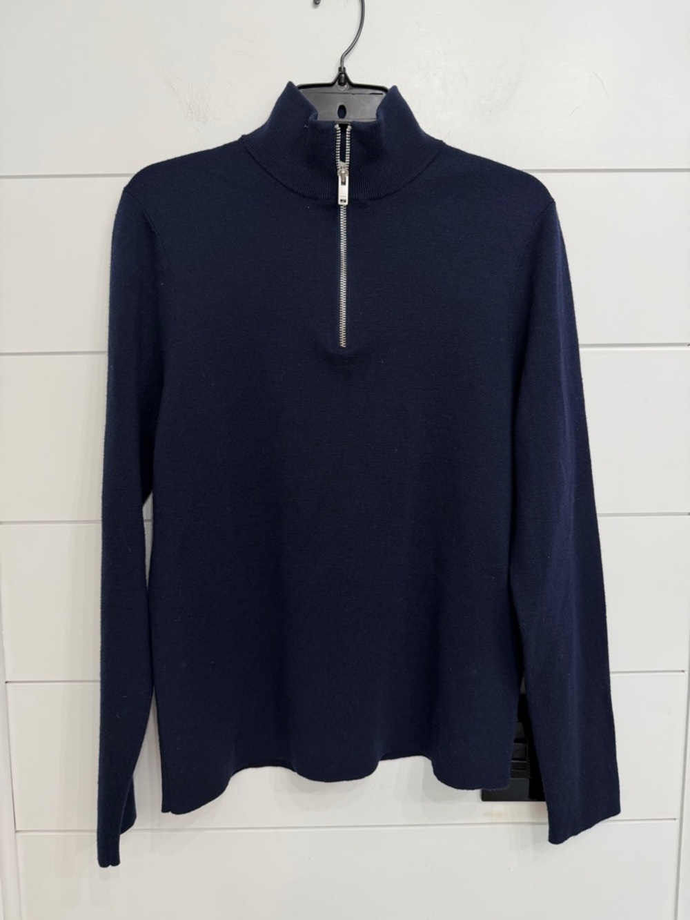 Sandro Women's Navy Half Zip Wool Pullover Sweater 36320 - Picture 3 of 12